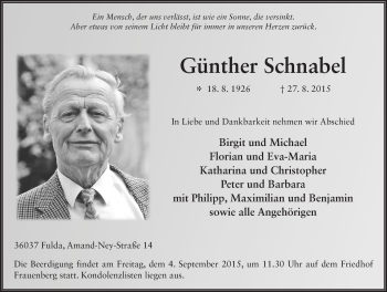 Traueranzeige von Günther Schnabel 