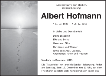 Traueranzeige von Albert Hofmann 