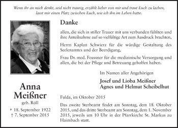 Traueranzeige von Anna Meißner 