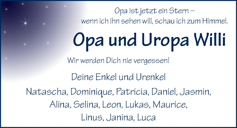  Traueranzeige für Willi Heienfeld vom 10.11.2015 aus 