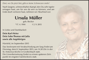 Traueranzeige von Ursula Müller 