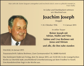 Traueranzeige von Joachim Joseph 