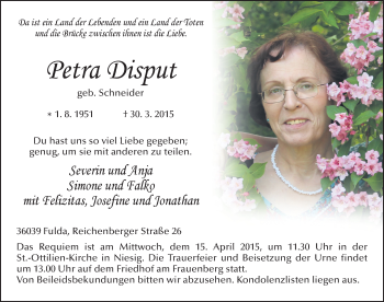 Traueranzeige von Petra Disput 