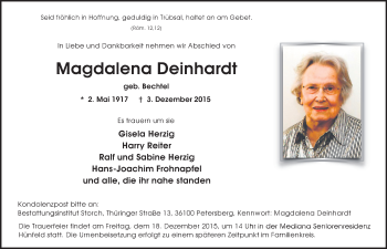 Traueranzeige von Magdalena Deinhardt 