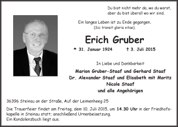 Traueranzeige von Erich Gruber 