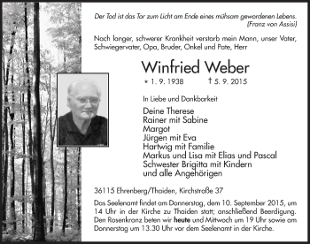 Traueranzeige von Winfried Weber 