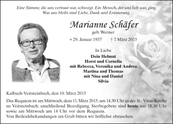 Traueranzeige von Marianne Schäfer 
