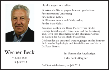 Traueranzeige von Werner Beck 