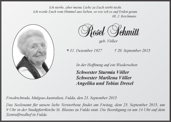 Traueranzeige von Rosel Schmitt 