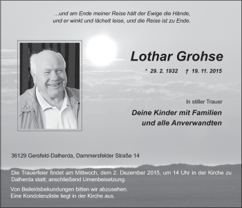 Traueranzeige von Lothar Grohse 