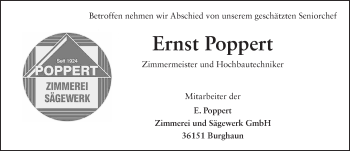 Traueranzeige von Ernst Poppert 