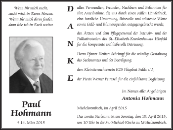 Traueranzeige von Paul Hohmann 