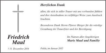 Traueranzeige von Friedrich Maul 