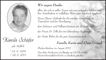 Traueranzeige von Karola Schäfer 