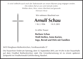 Traueranzeige von Arnulf Schau 