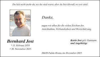 Traueranzeige von Bernhard Jost 