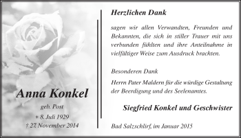 Traueranzeige von Anna Konkel 