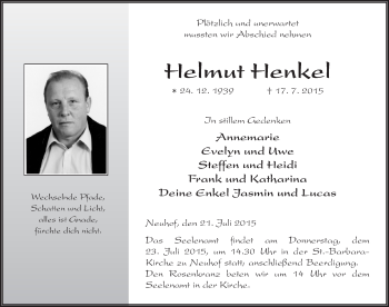 Traueranzeige von Helmut Henkel 