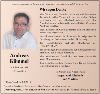 Traueranzeige von Andreas Kümmel 