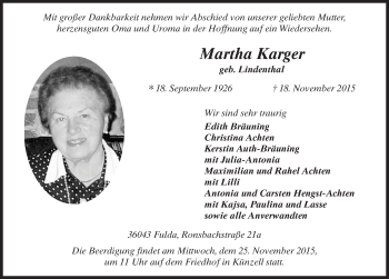 Traueranzeige von Martha Karger 