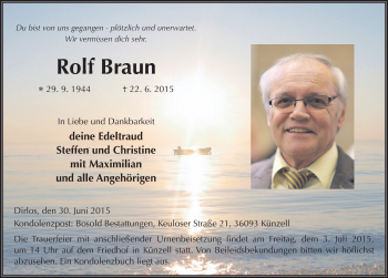 Traueranzeige von Rolf Braun 