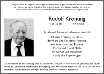 Traueranzeige von Rudolf Krönung 