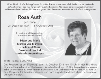 Traueranzeige von Rosa Auth 