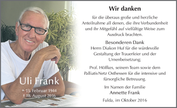 Traueranzeige von Uli Frank 