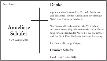 Traueranzeige von Anneliese Schäfer 