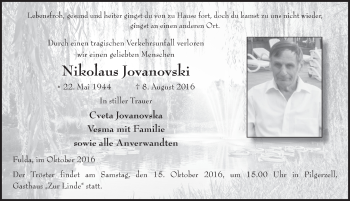 Traueranzeige von Nikolaus Jovanovski 