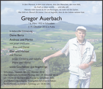 Traueranzeige von Gregor Auerbach 