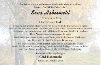 Traueranzeige von Erna Habermehl 