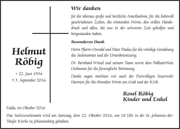 Traueranzeige von Helmut Röbig 