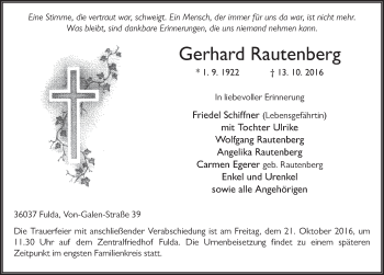 Traueranzeige von Gerhard Rautenberg 