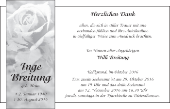 Traueranzeige von Inge Breitung 