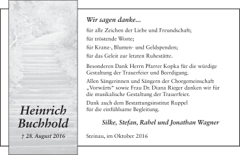 Traueranzeige von Heinrich Buchhhold 