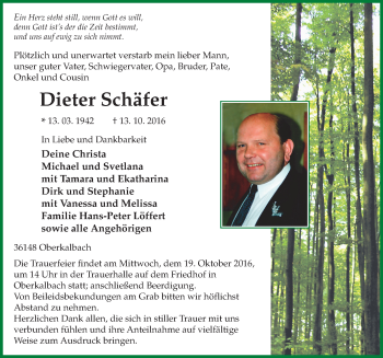 Traueranzeige von Dieter Schäfer 