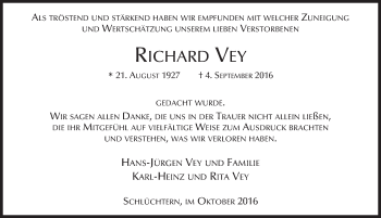 Traueranzeige von Richard Vey 