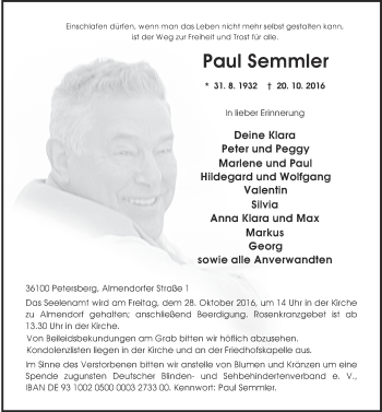 Traueranzeige von Paul Semmler 