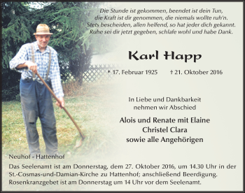 Traueranzeige von Karl Happ 