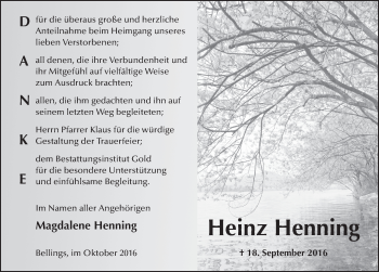Traueranzeige von Heinz Henning 
