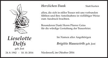 Traueranzeige von Lieselotte Delfs 