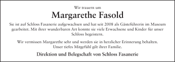 Traueranzeige von Margarethe Merle Fasold 