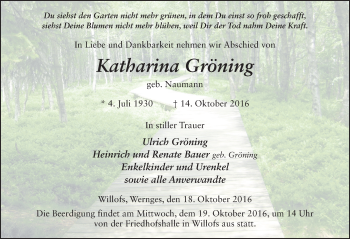 Traueranzeige von Katharina Gröning 