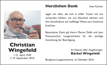 Traueranzeige von Christian Wingefeld 