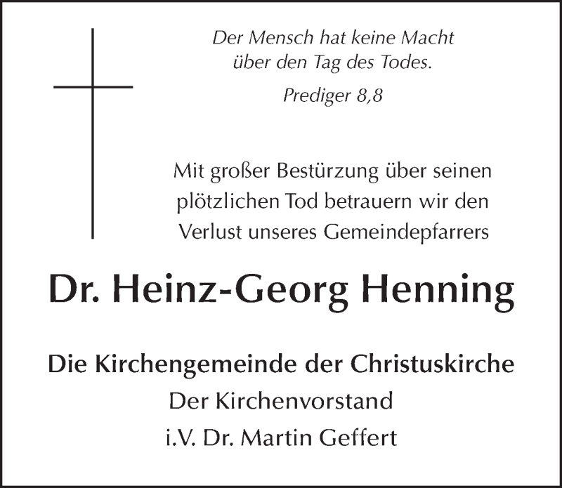  Traueranzeige für Heinz-Georg Henning vom 29.10.2016 aus 