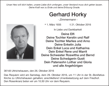 Traueranzeige von Gerhard Horky 