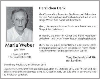 Traueranzeige von Maria Weber 