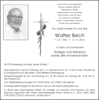 Traueranzeige von Walter Bech 