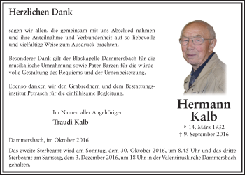 Traueranzeige von Hermann Kalb 